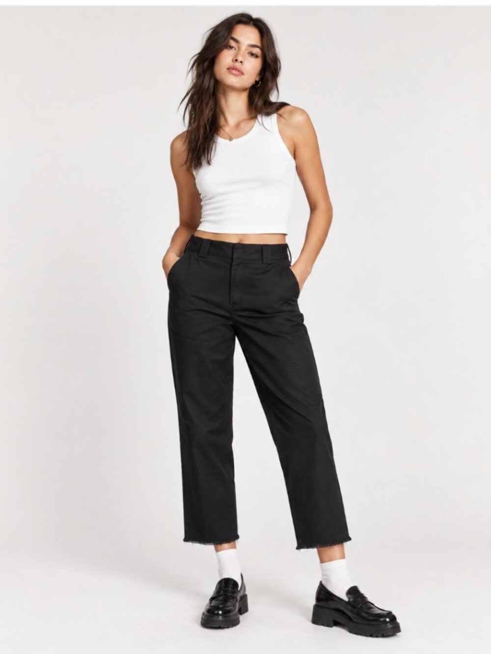 NWOT Dickies Black Raw Hem Cropped Twill Workwear Pants Size 8R